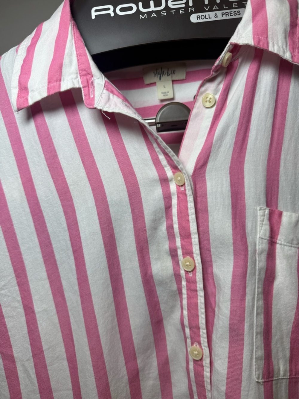 Style & Co -Pink Striped Button-Up Short Sleeve Top - Casual Women’s Shirt - Picture 3 of 11